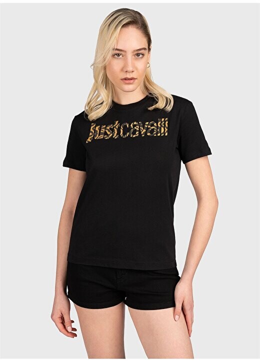 

Черная женская футболка с круглым вырезом с принтом 75PAHG05 Just Cavalli, черный