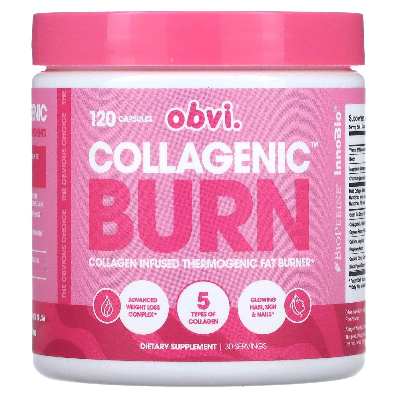 Obvi Collagenic Burn 120 капсул obvi super collagen protein хлопья с корицей 348 г 12 27 унции