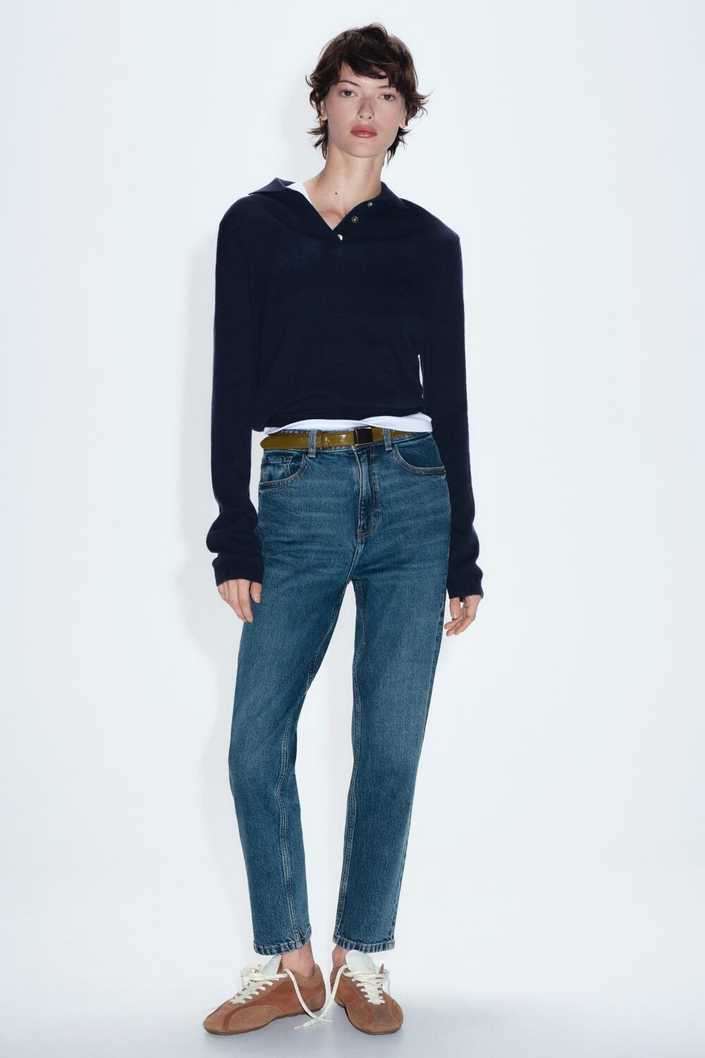 

Джинсы mom-fit с высокой талией z1975 ZARA, синий/зеленый