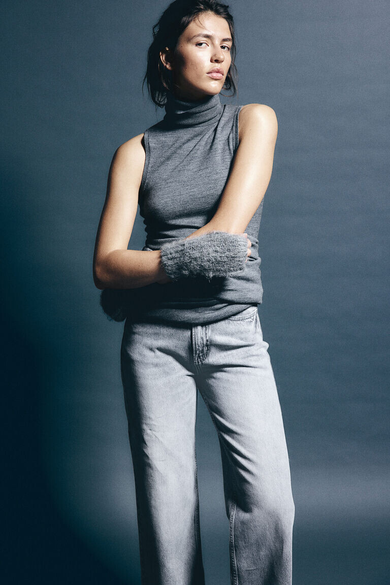 

Широкие ультравысокие джинсы H&M, серый