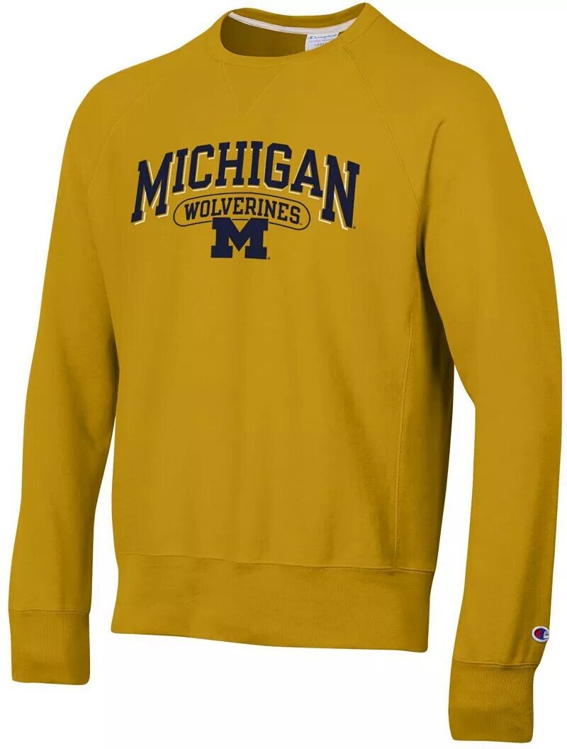 

Мужской пуловер с круглым вырезом Champion Michigan Wolverines Maize Vintage обратного переплетения