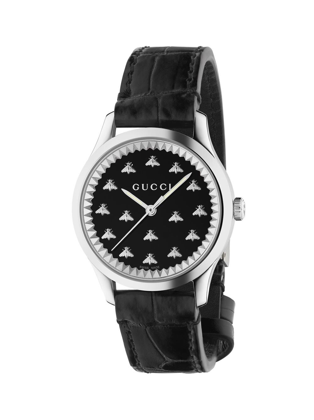 

Часы G-Timeless из нержавеющей стали, черного оникса и кожи с эффектом аллигатора в виде пчелы Gucci, черный