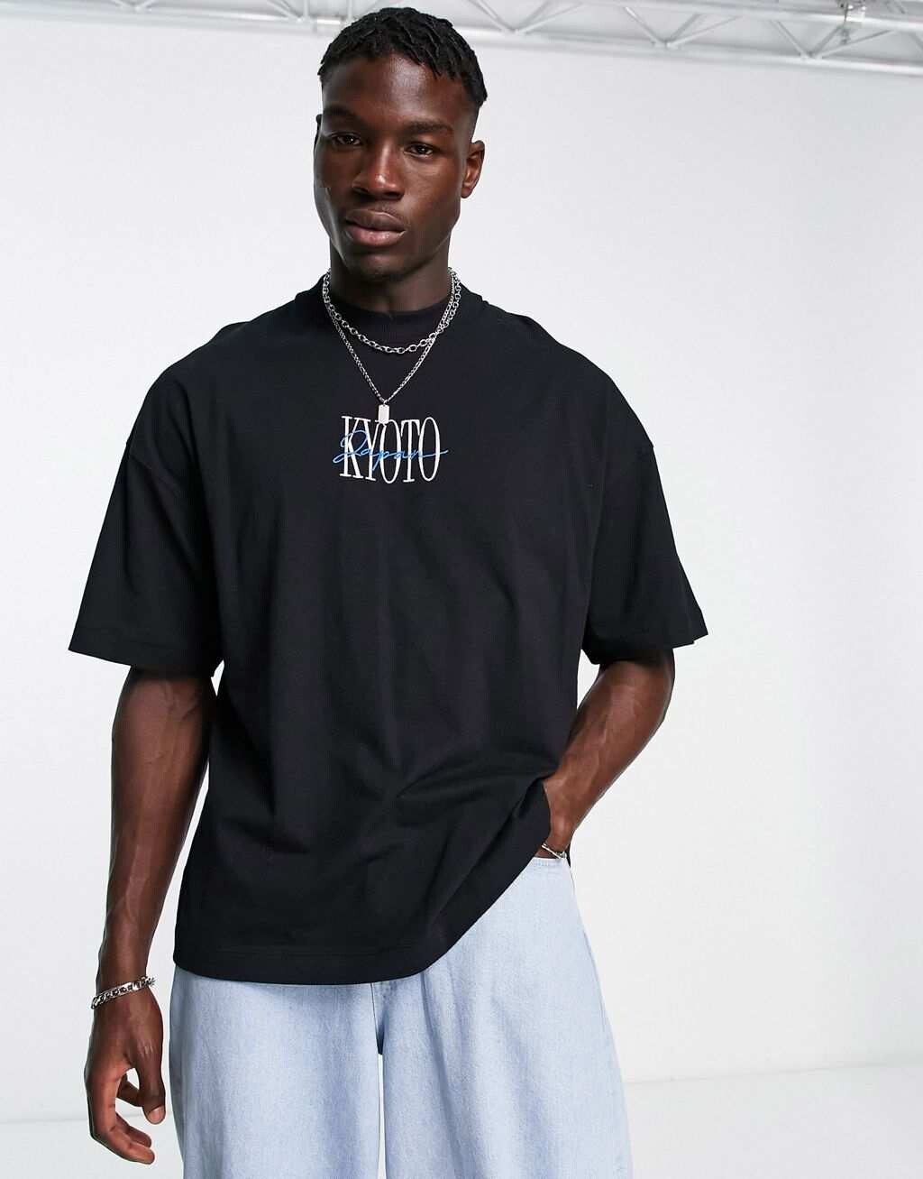 

Черная футболка оверсайз с вышивкой Kyoto Topman Extreme, Черный