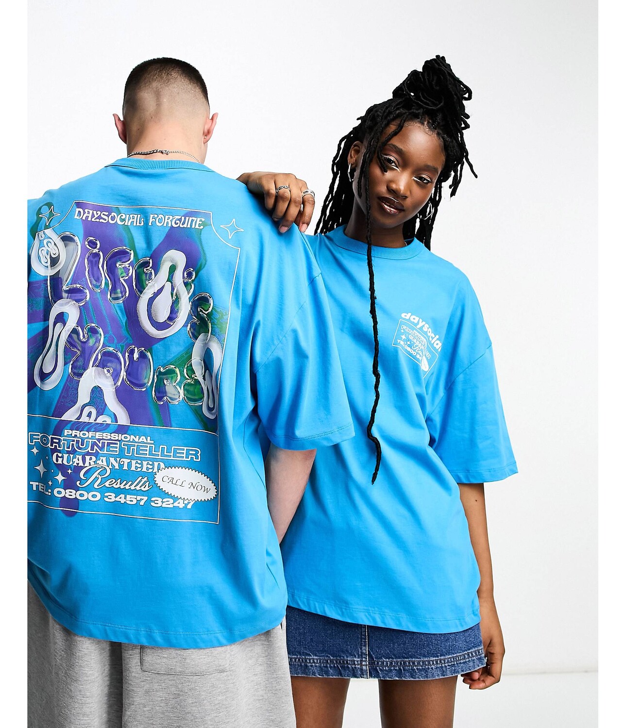 

Синяя футболка оверсайз унисекс с крупным графическим принтом на спине ASOS Daysocial ASOS DESIGN, Синий