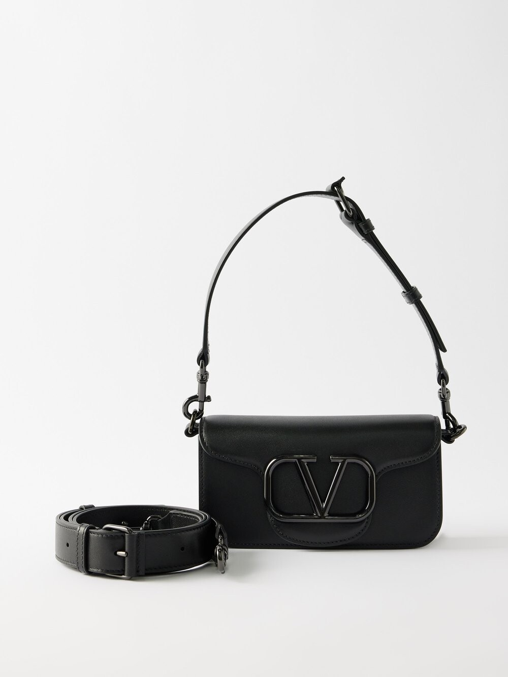 

Миниатюрная кожаная сумка через плечо locò с v-образным логотипом Valentino Garavani, черный