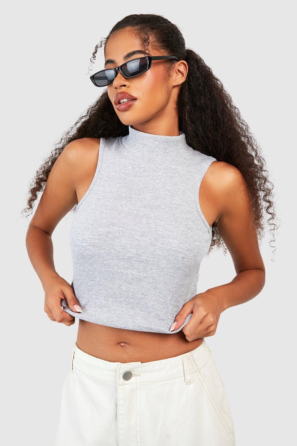 

Жилет с высоким воротом basic rib Boohoo, серый