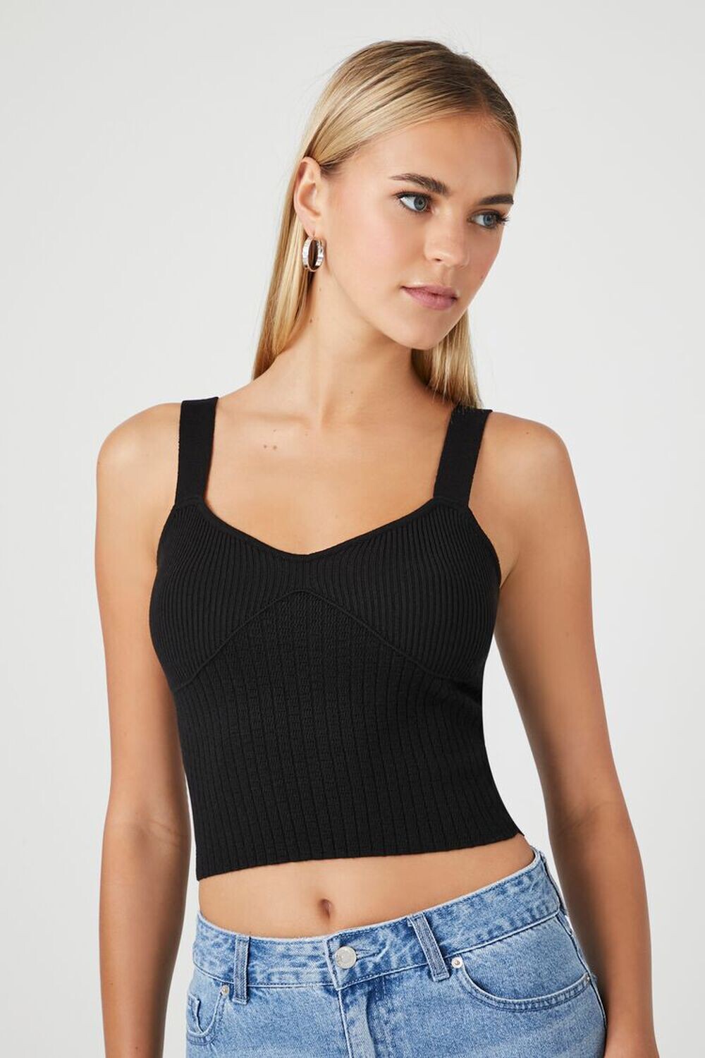 

Укороченная майка вязанной вязки-свитера Forever 21, черный