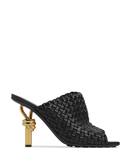 

Женские плетеные босоножки на высоком каблуке с узлом Bottega Veneta, цвет Black