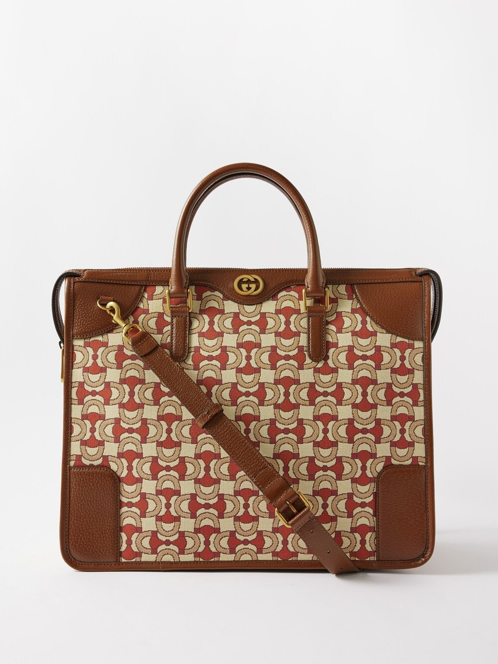 

Жаккардовая сумка-тоут horsebit с кожаной отделкой Gucci, коричневый