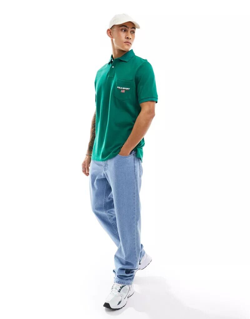 

Темно-зеленая классическая футболка оверсайз с логотипом Polo Ralph Lauren Sport Capsule