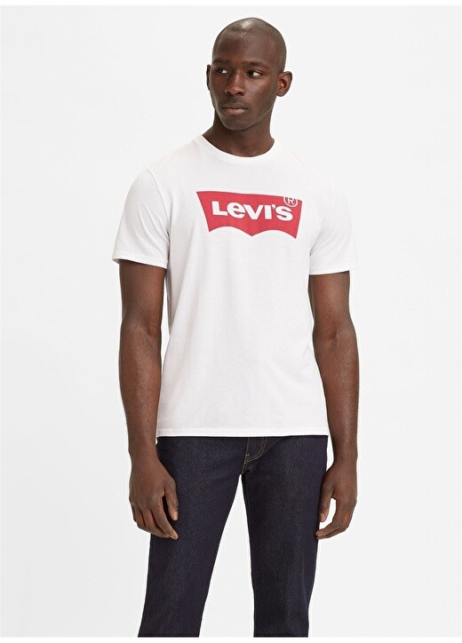 

Белая мужская футболка с круглым вырезом со стандартным принтом Levis, Белый, Белая мужская футболка с круглым вырезом со стандартным принтом Levis