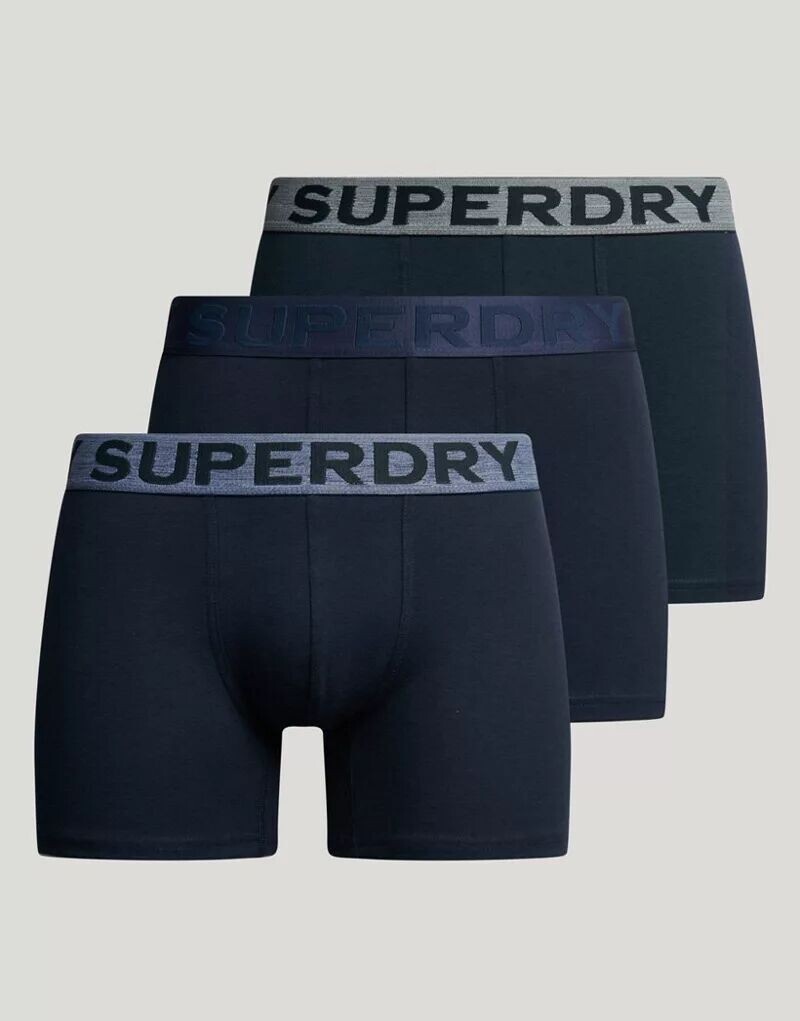 

Набор из трех хлопковых боксеров узкого кроя Superdry темно-синего цвета