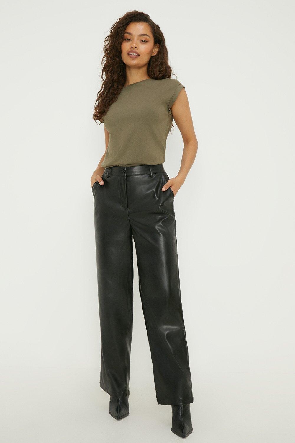 

Прямые брюки из искусственной кожи Petite Dorothy Perkins, черный