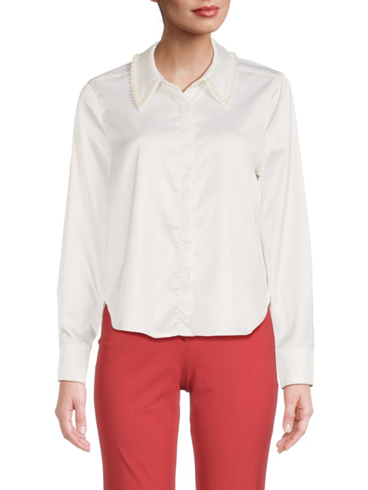 Рубашка с воротником из бисера Design History, цвет Winter White цена и фото