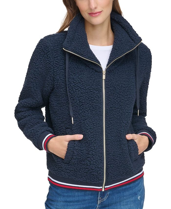 

Женский флисовый бомбер на молнии спереди Tommy Hilfiger, синий