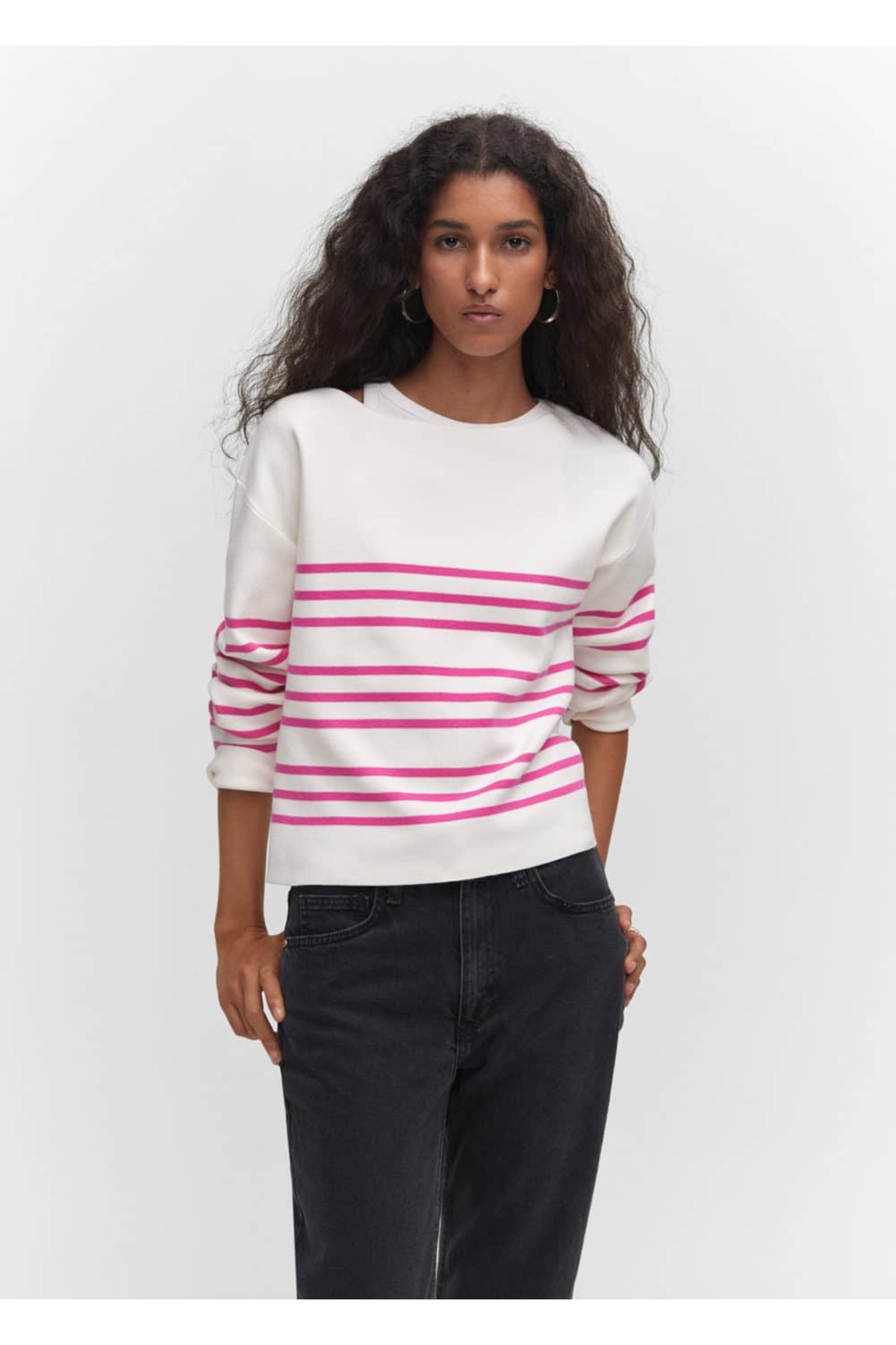 Вязаный свитер с вырезом «лодочка» Mango, розовый