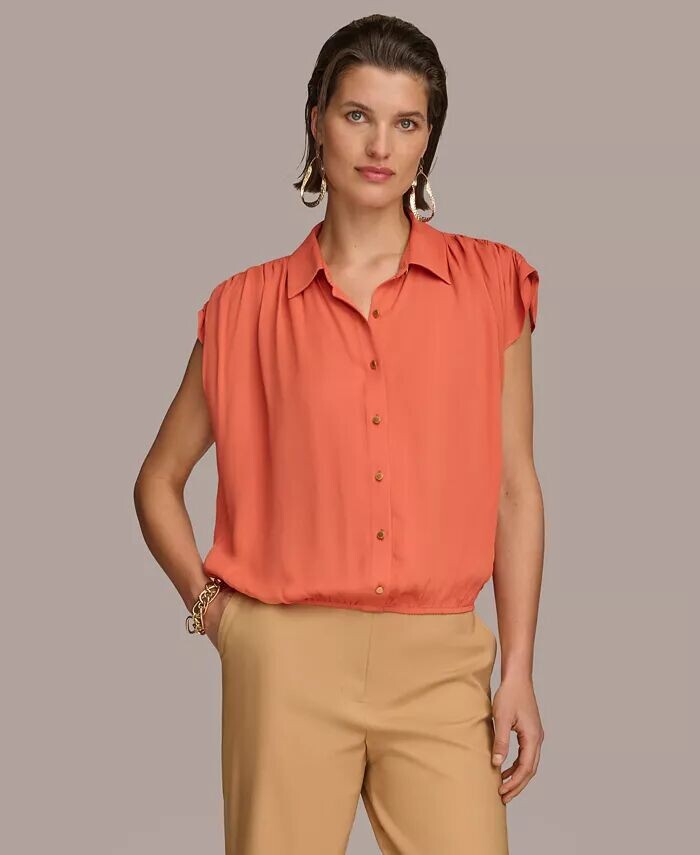 

Donna Karan Женская блузка с короткими рукавами и пуговицами спереди Donna Karan New York, оранжевый