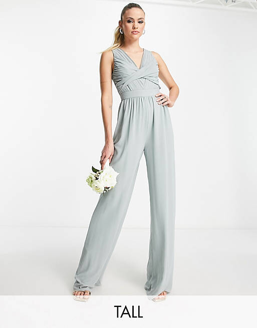 

Зеленый комбинезон с запахом спереди TFNC Tall Bridesmaid