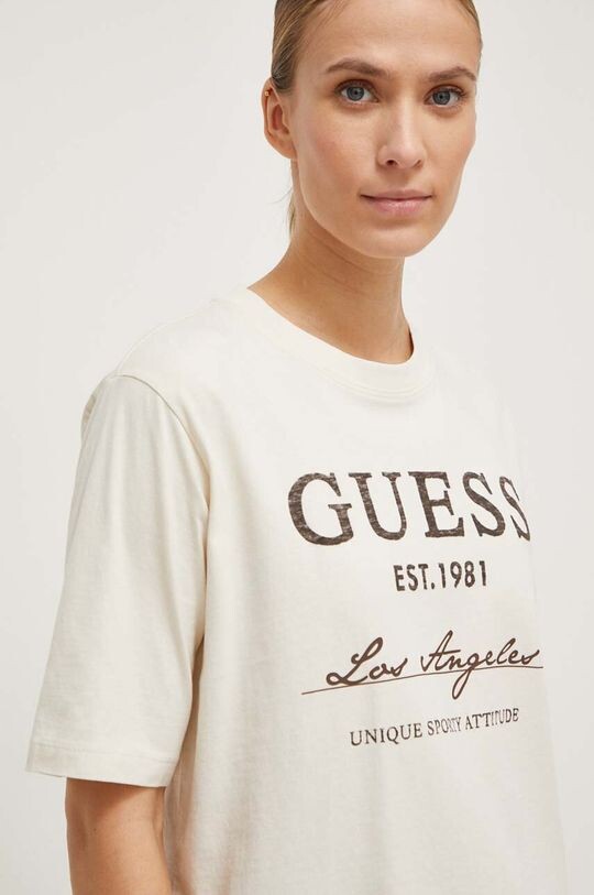 

Хлопковая футболка Guess, бежевый