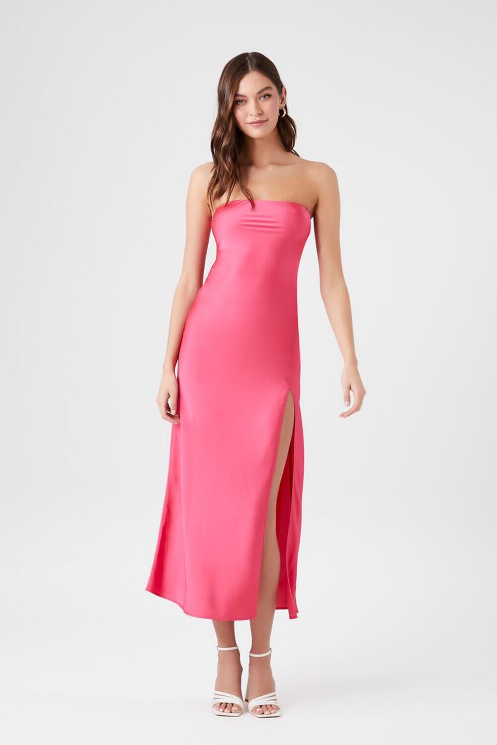 

Атласное платье макси без бретелек Forever 21, розовый