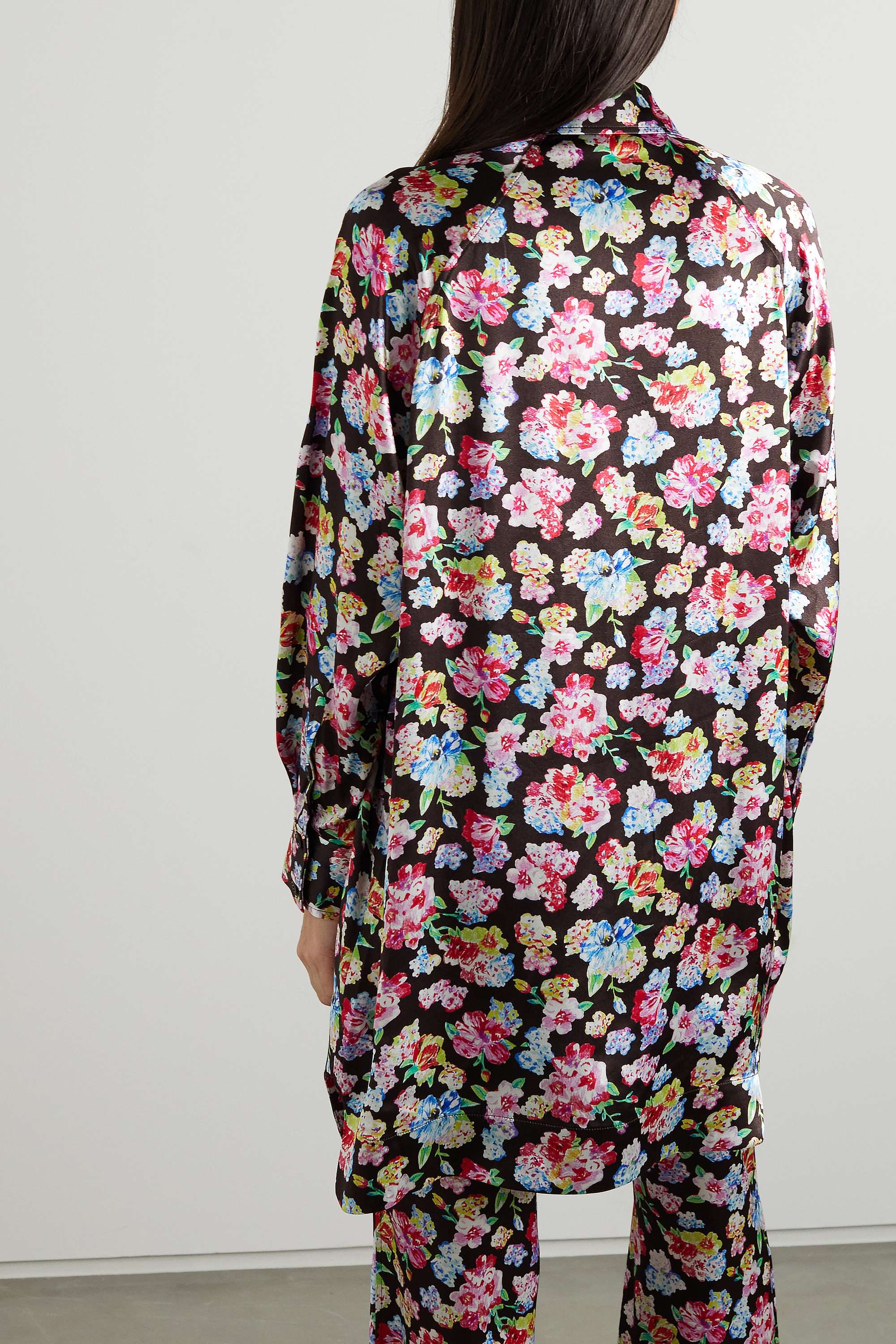 

GANNI Атласная пижамная рубашка с цветочным принтом, темно-коричневый