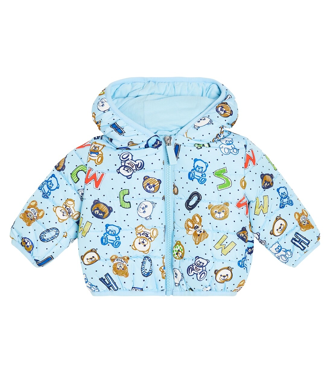 

Пуховик с детским принтом Moschino Kids, синий