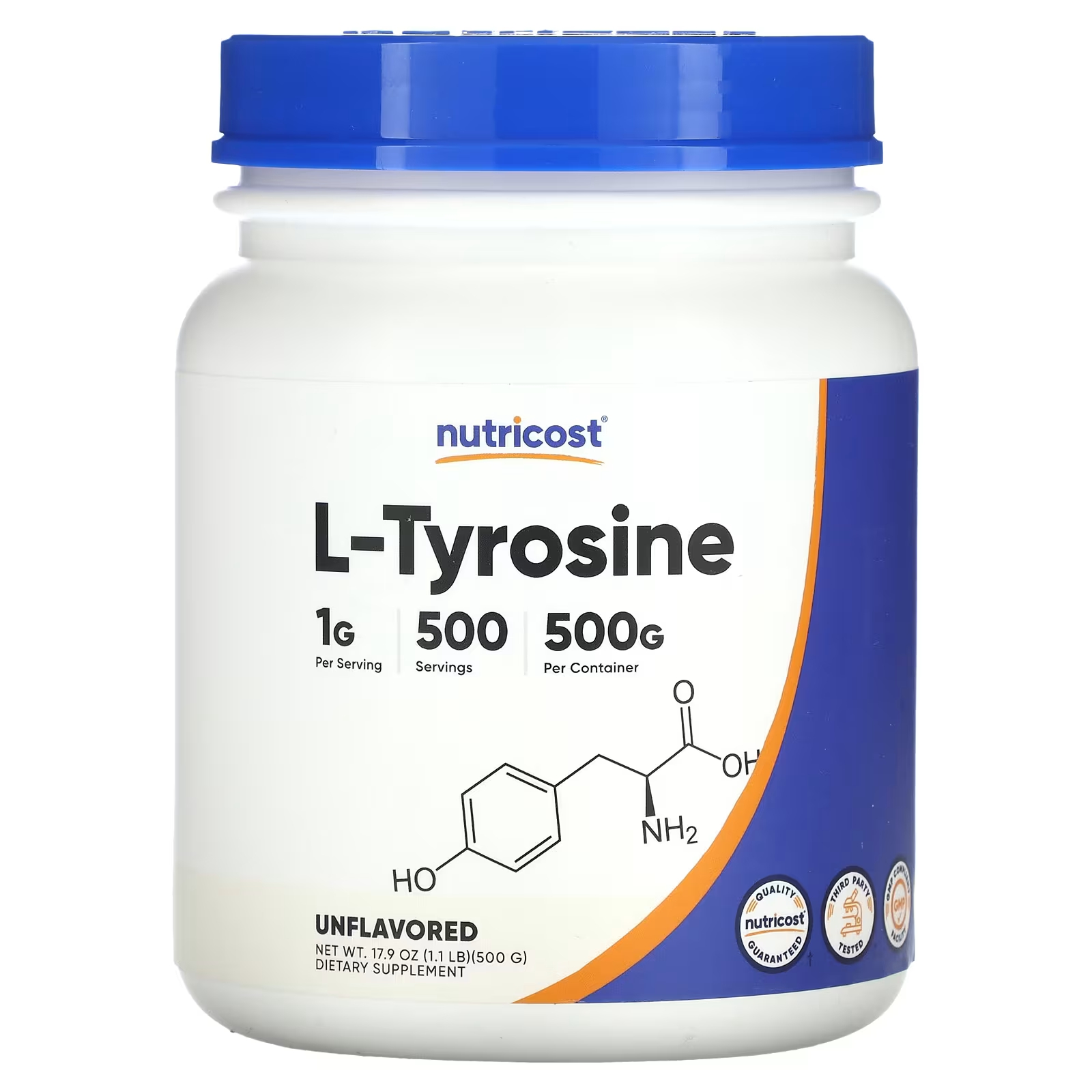 L-тирозин Nutricost, 500 г l глютамин nutricost 500 г