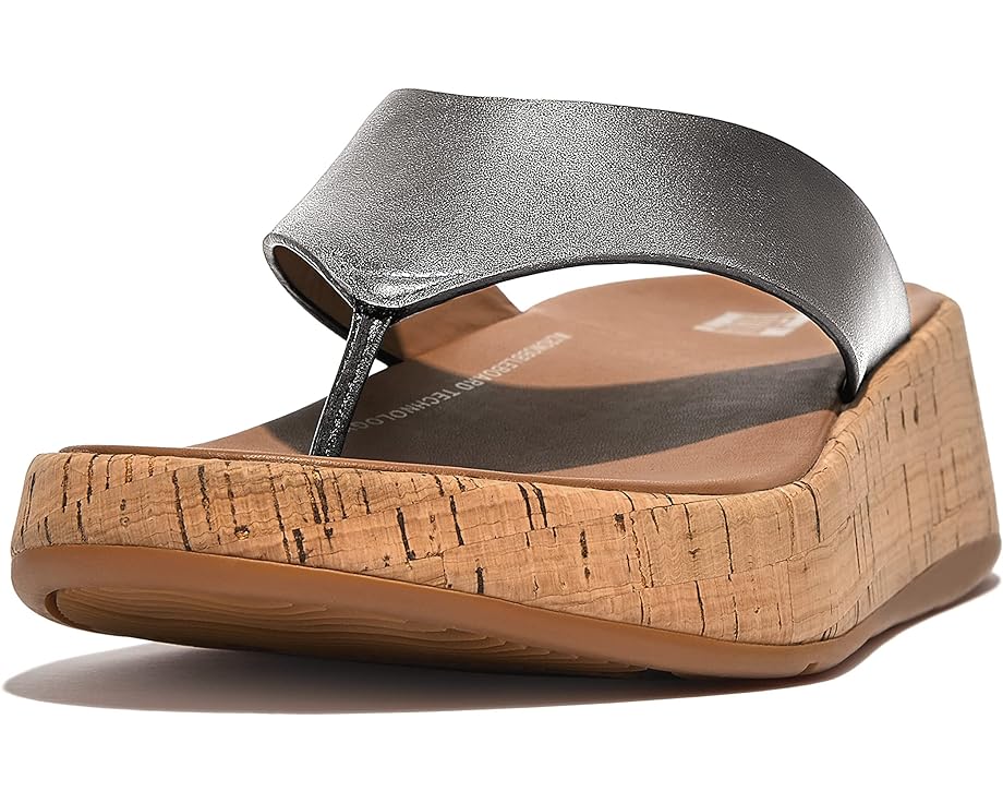 

Туфли FitFlop F-Mode Leather/Cork Flatform Toe Post Sandals, цвет Classic Pewter Mix