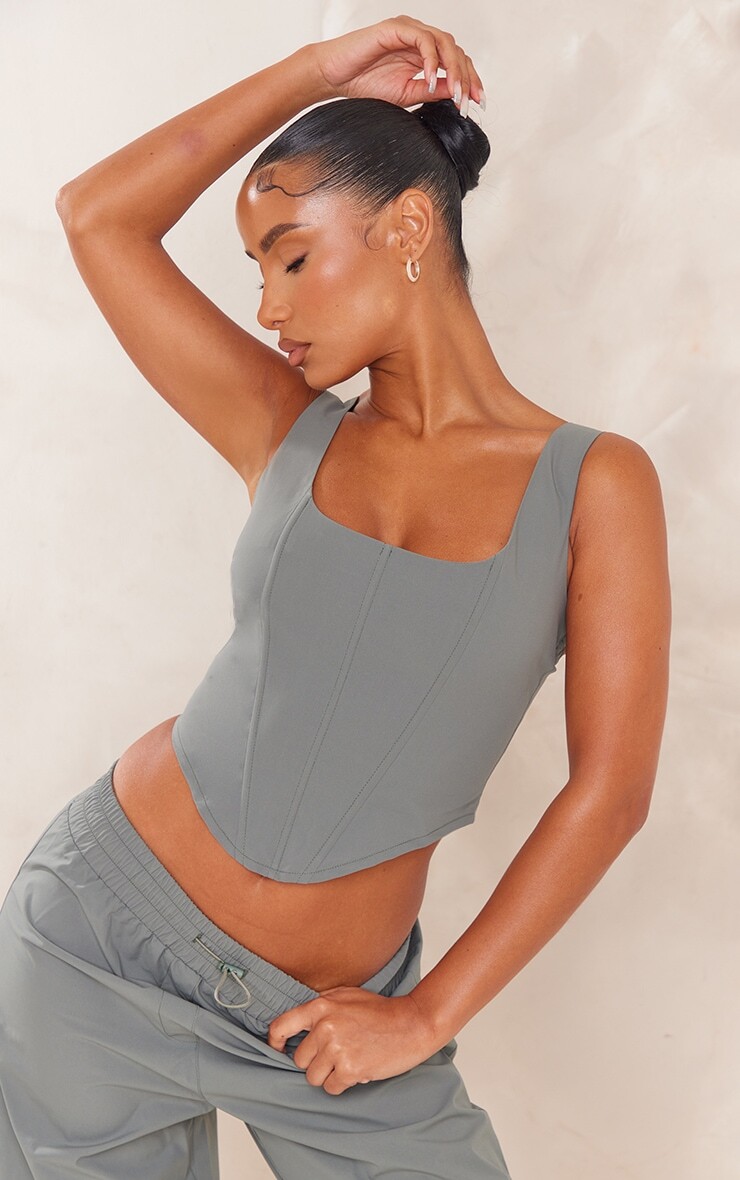 

PrettyLittleThing Тканый корсет с глубоким краем темно-хаки