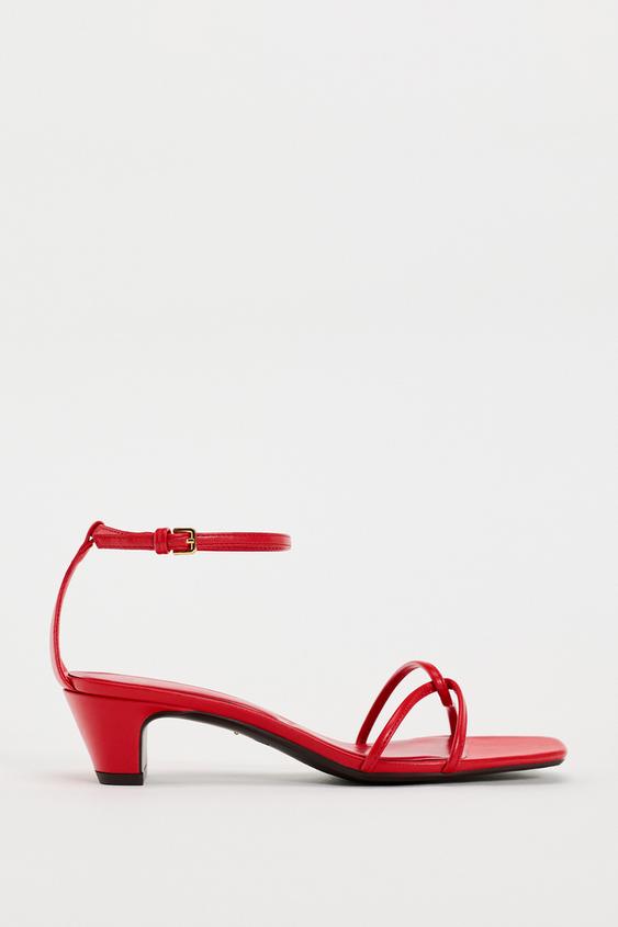Сандалии на высоком каблуке Zara High Heel Strappy, красный босоножки zara strappy high heel leather фиолетовый