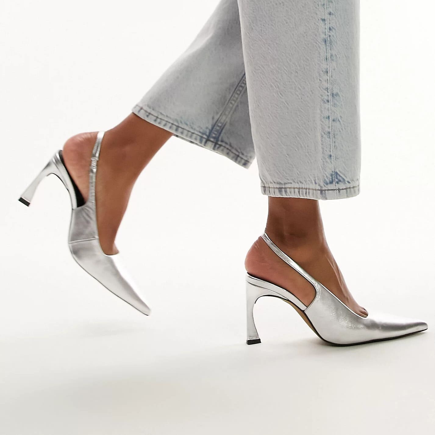 

Туфли Topshop Coy Premium Leather Sling Back Heeled, серебристый