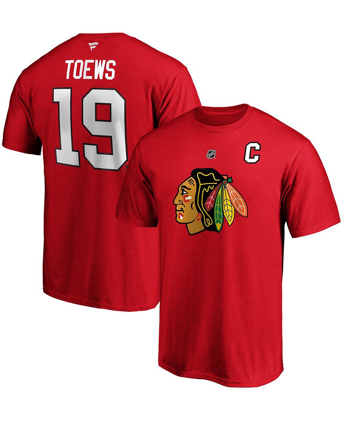 Мужская футболка jonathan toews red chicago blackhawks team с аутентичным названием и номером стека Fanatics, красный фото