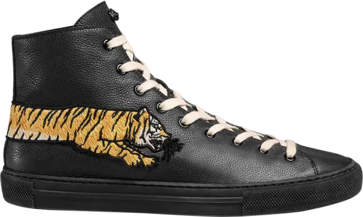 

Кроссовки Gucci Leather High Extended Tiger, черный