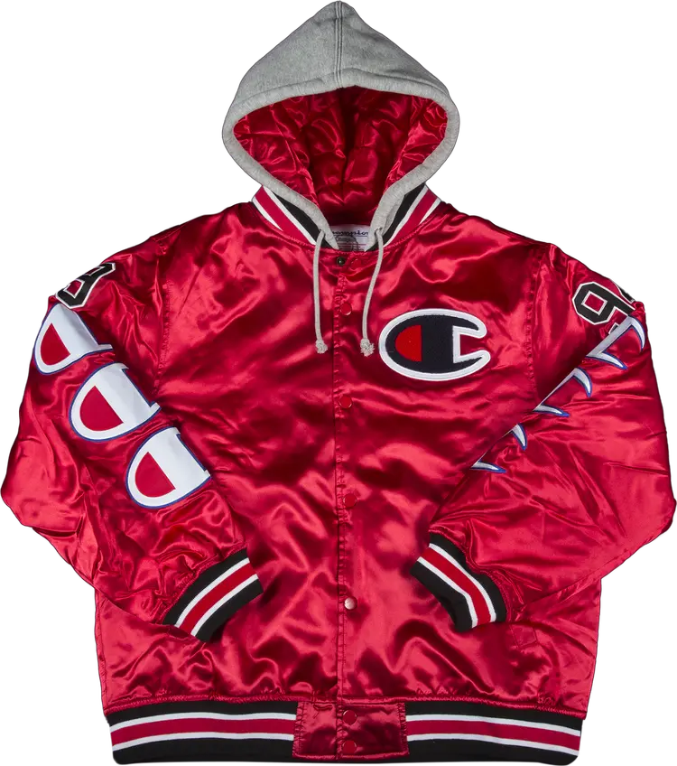 Куртка Supreme x Champion Hooded Satin Varsity Jacket 'Red', красный куртка supreme team varsity jacket red красный