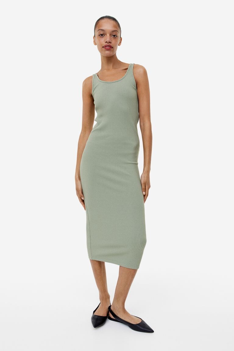 

Облегающее платье в рубчик H&M, зеленый шалфей