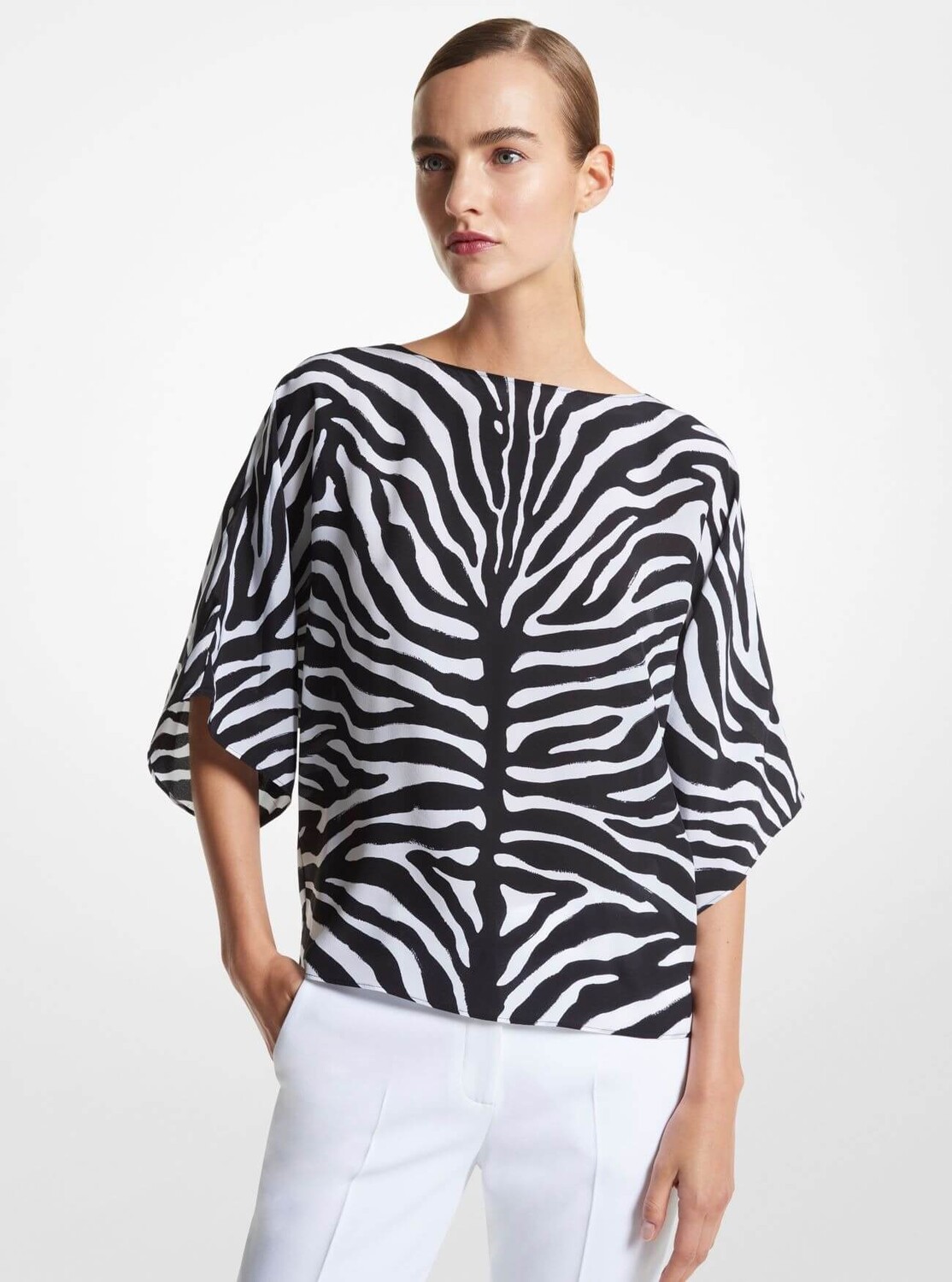 

Блузка Michael Kors Nikki Zebra Silk Crepe De Chine, черный/белый