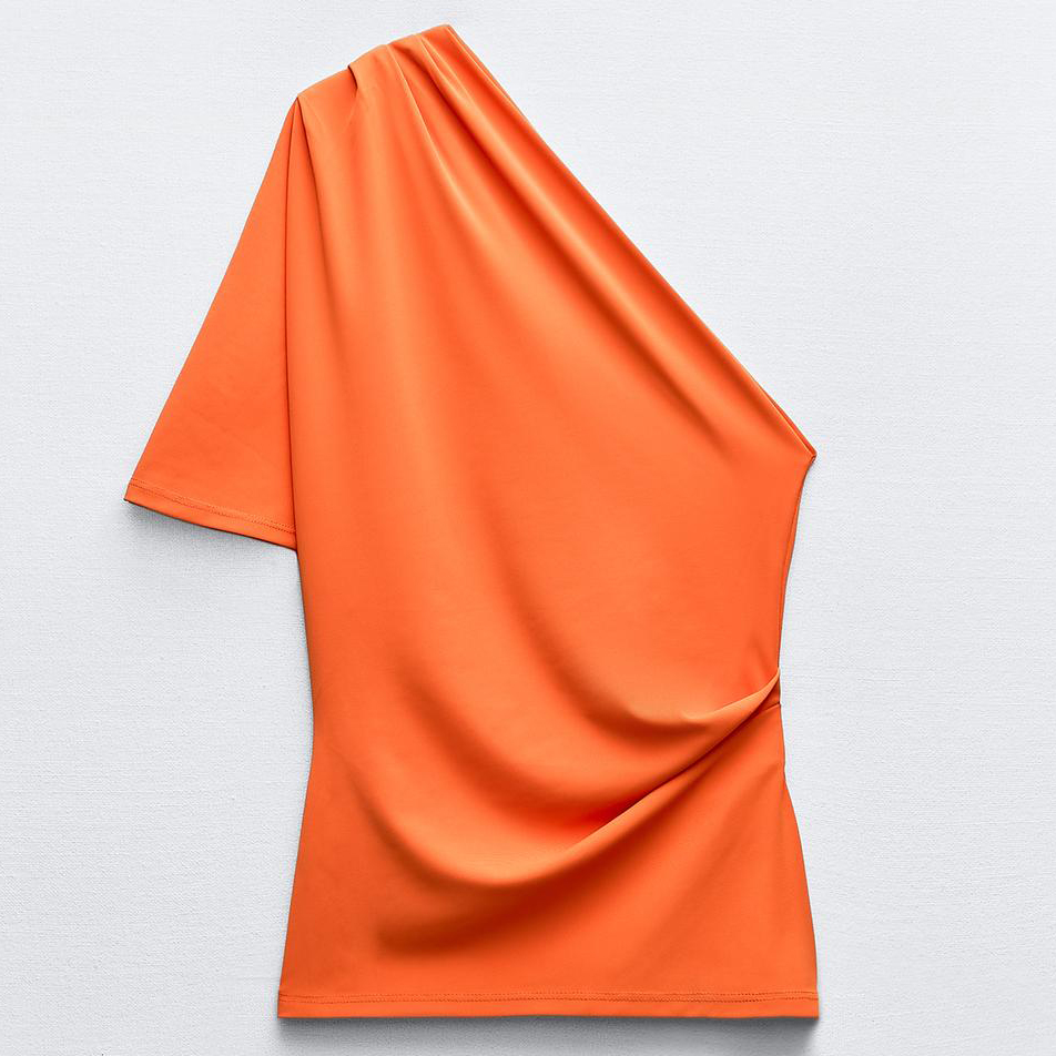 Топ Zara Asymmetric Flowing, оранжевый рубашка zara flowing satin бежевый