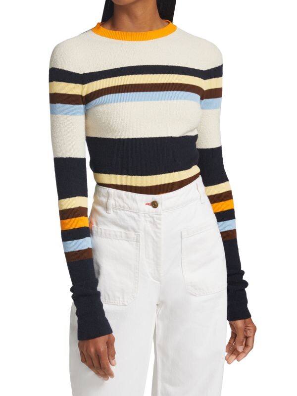 

Полосатый свитер с круглым вырезом Victoria Beckham Ivory multi