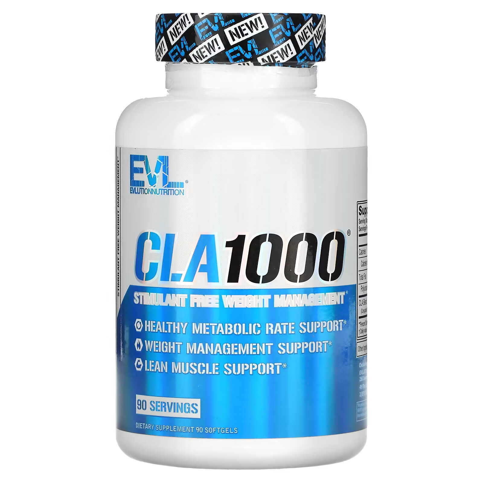 EVLution Nutrition, CLA1000, добавка для коррекции веса без стимуляторов, 90 капсул evlution nutrition l carnitine500 добавка для сжигания жира без стимуляторов 120 капсул