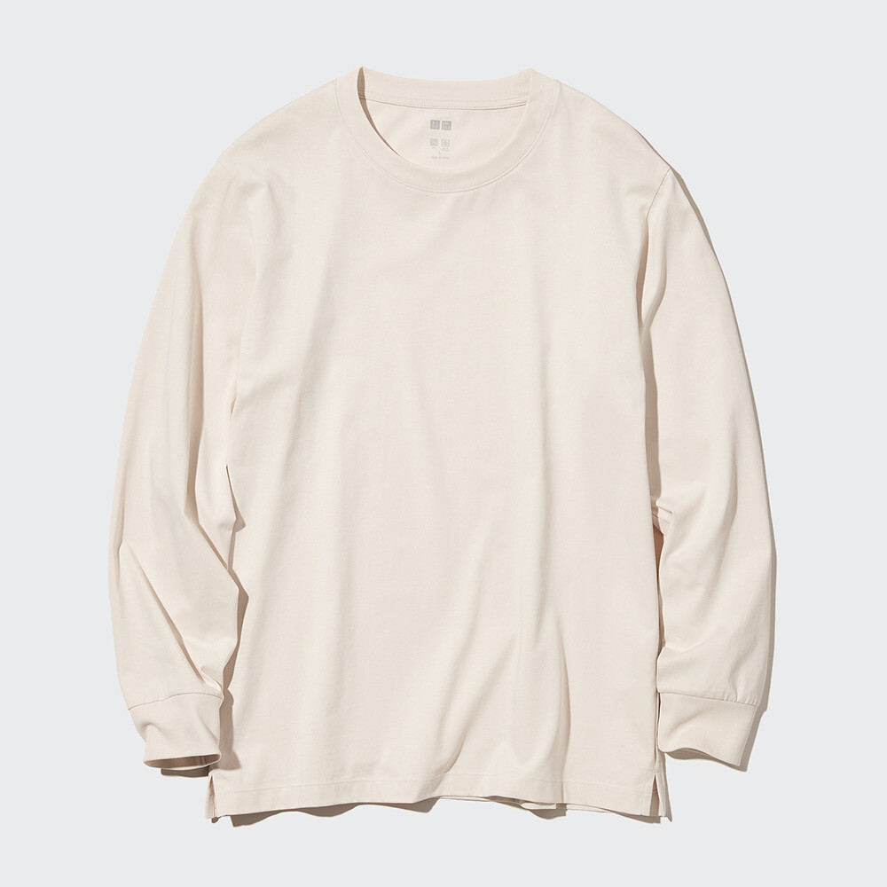 

Футболка Uniqlo AIRism унисекс из смесового хлопка с круглым вырезом, бежевый