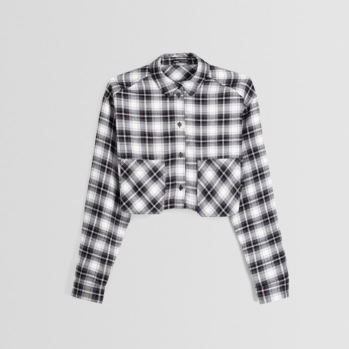 

Укороченная рубашка Bershka Long Sleeve Check, черный/белый