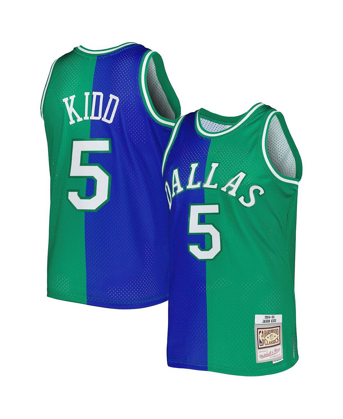 Мужская футболка jason kidd blue, green dallas mavericks hardwood classics 1994-95 split swingman jersey Mitchell & Ness, мульти