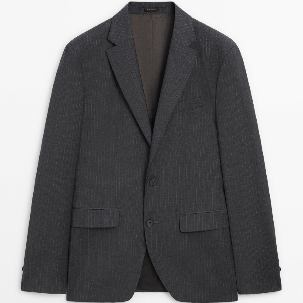 пуховик massimo dutti short down серый Пиджак Massimo Dutti 100% Wool Striped Suit, серый