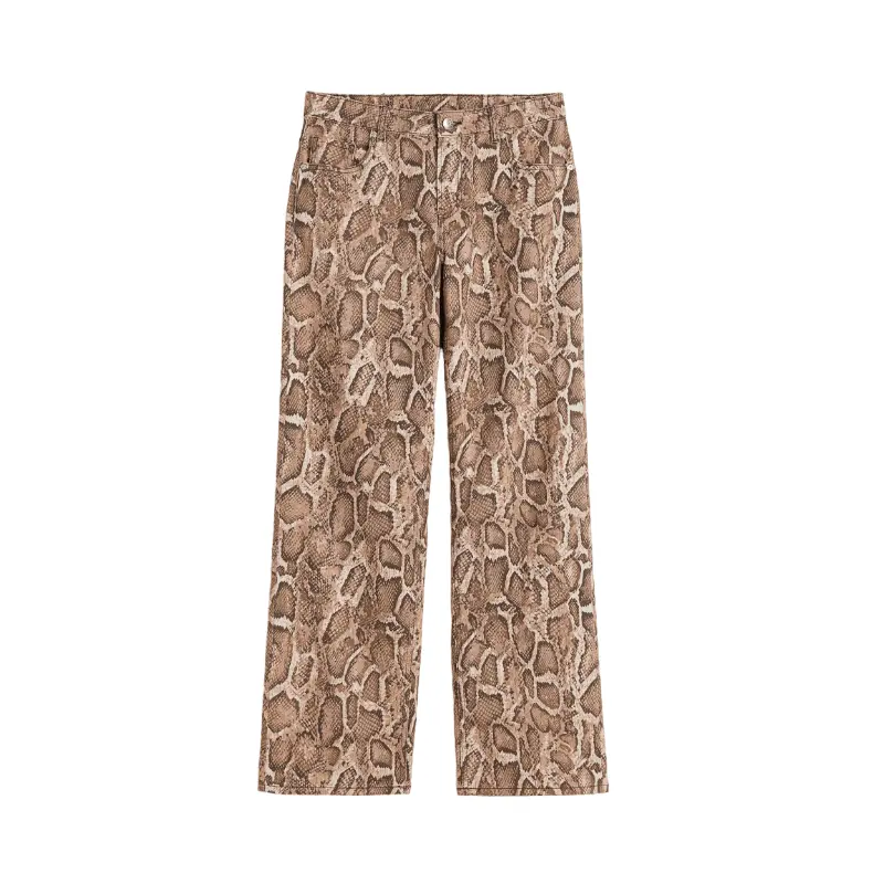 

Брюки H&M Wide-leg Twill, коричневый/змеиный принт