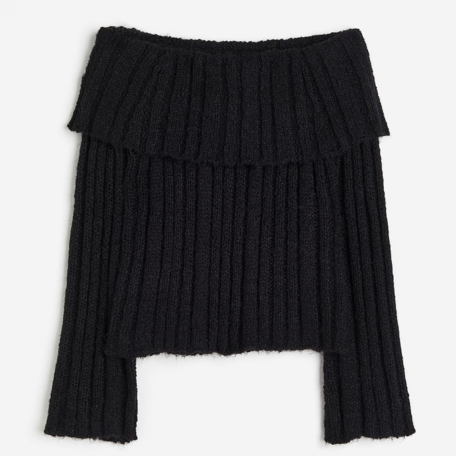 Джемпер H&M Rib-knit Off-the-shoulder, черный