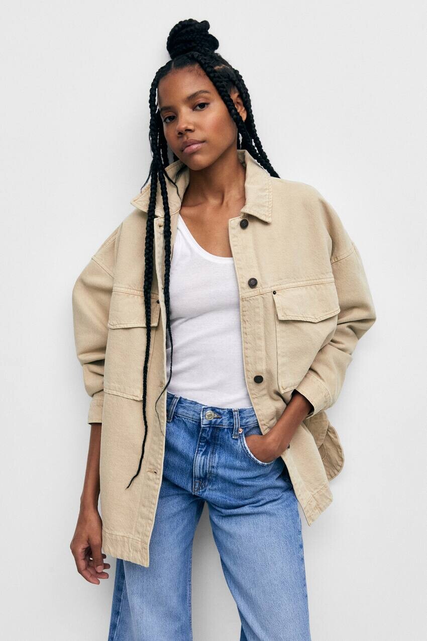 

Базовая верхняя рубашка из хлопка Pull&Bear, песочный