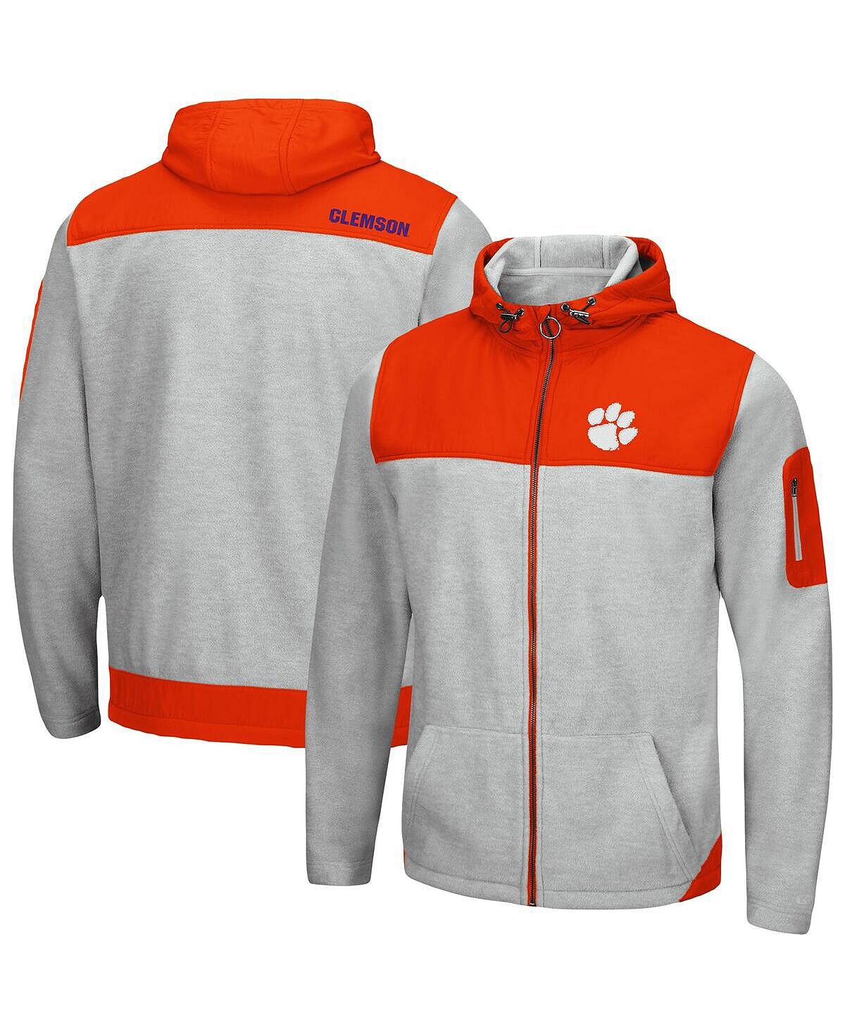 

Мужская куртка с капюшоном и молнией во всю длину clemson tigers schwartz с меланжевым принтом серого и оранжевого цветов Colosseum, мульти