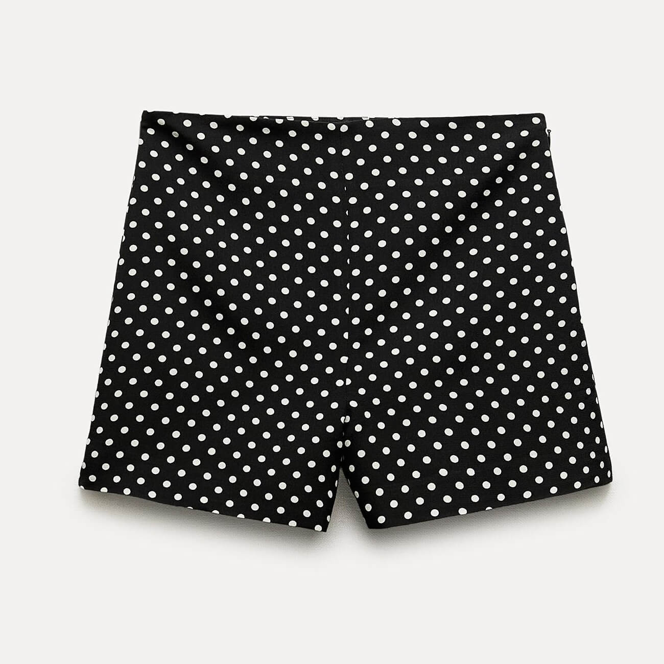 Шорты Zara ZW Collection High-waist Polka Dot, черный/белый