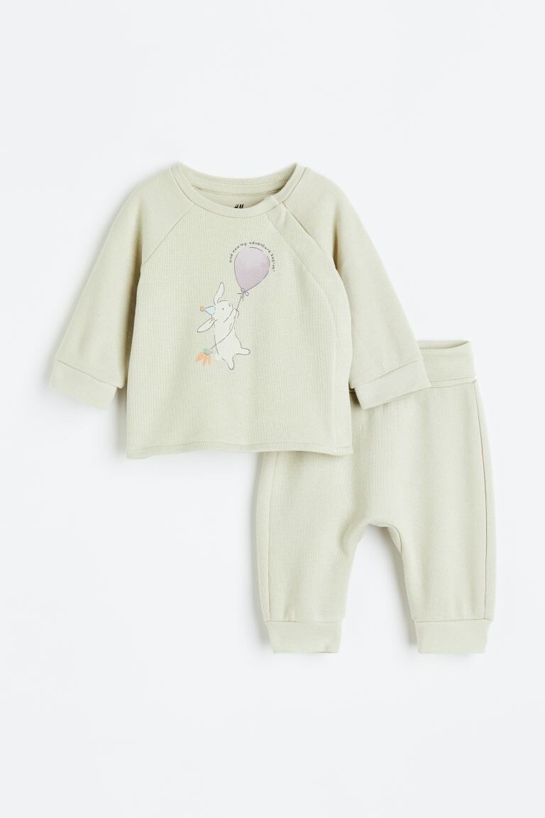 

Комплект из 2 предметов из хлопка H&M, светло-зеленый/кролик