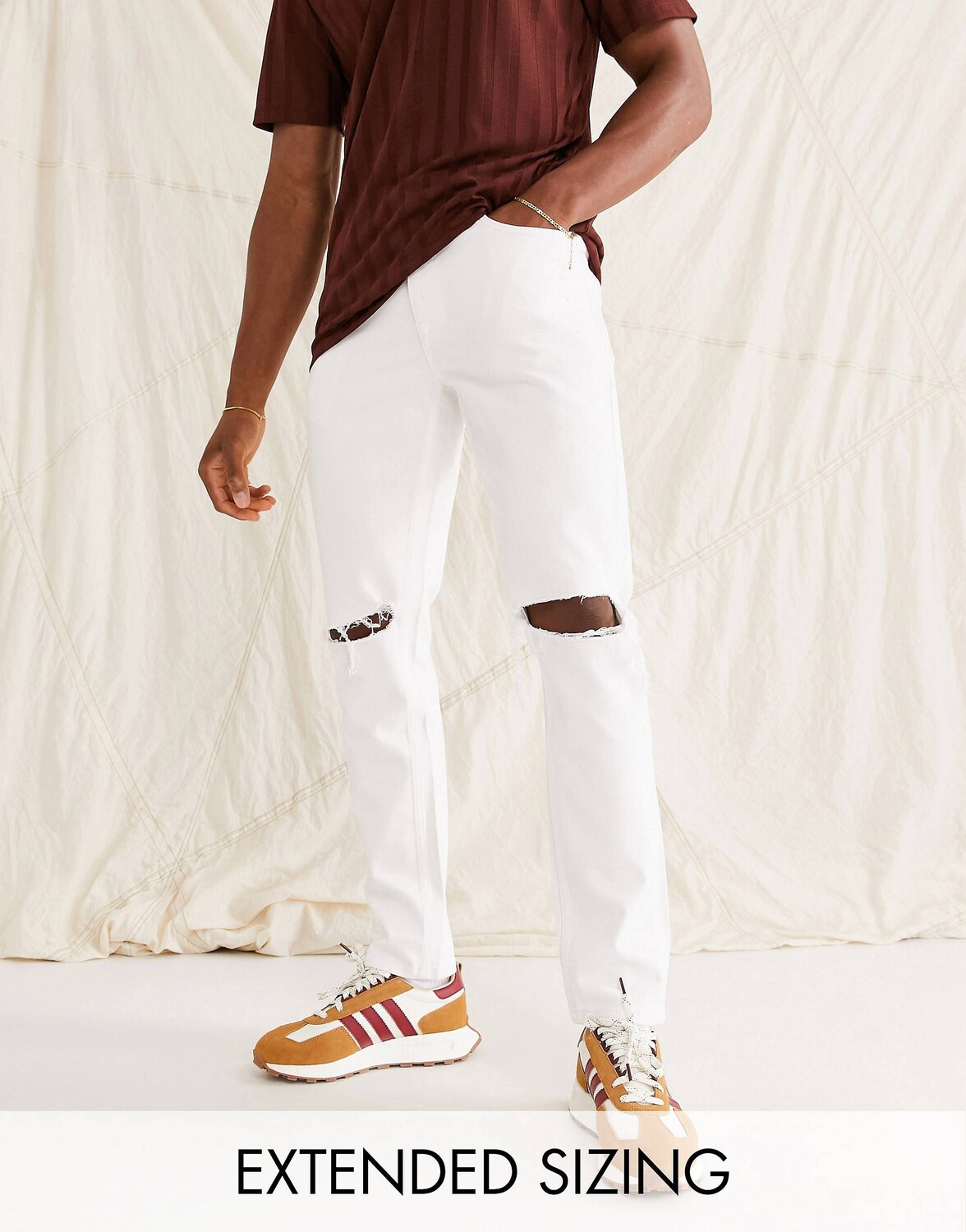 

Белые джинсы скинни стрейч с рваными коленями ASOS DESIGN